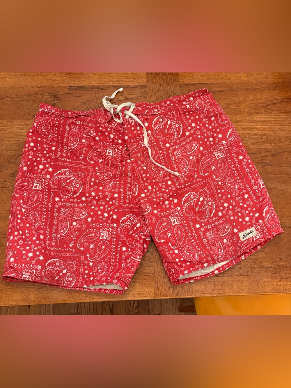 Bather Red Paisley Swim Trunks-cali cowboy -Sz 32